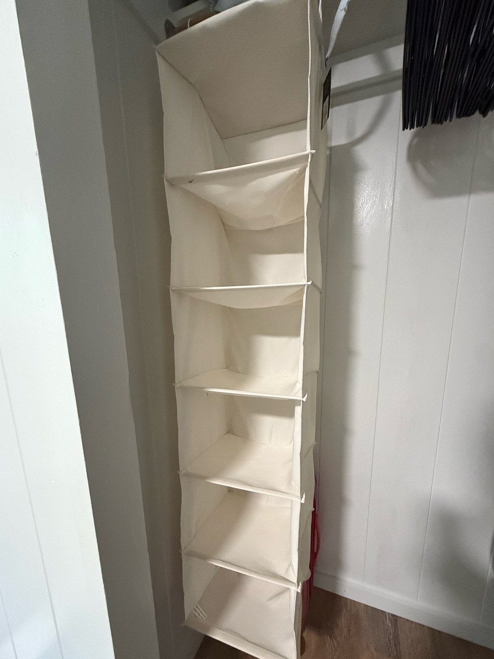 Neutral Cream Hanging Closet Organizer - 6-Shelf Fabric Storage